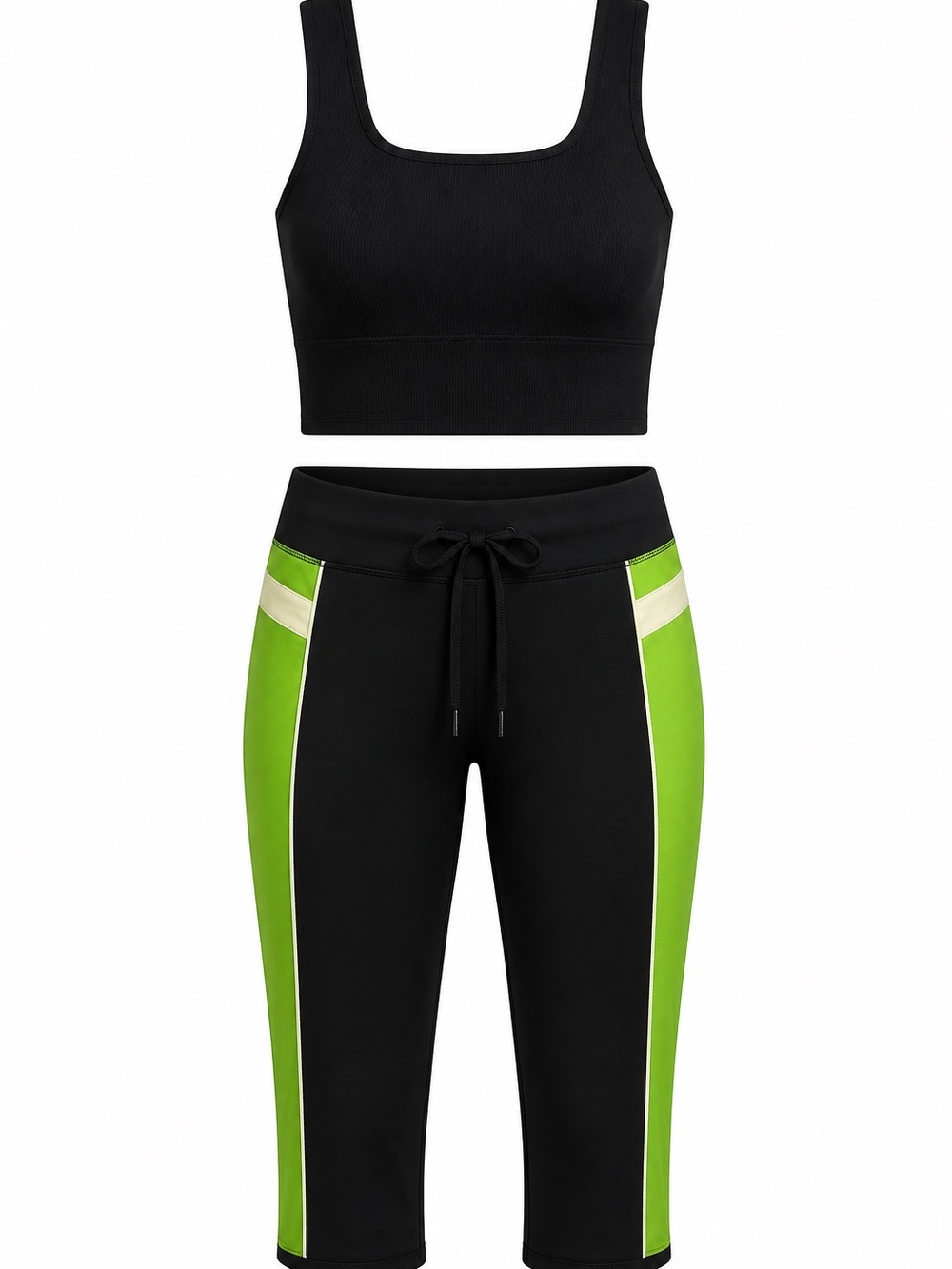 lululemon athletica Black Capri Leggings with Lime Contrast Panels